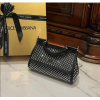 Big Discount Dolce&Gabbana Mini Sicily handbag with Square-Crystals Allover D9159 Black 2024