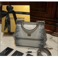 Luxurious Dolce&Gabbana Small Sicily handbag in lizard Embossed Leather D9160 White/Black 2024