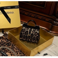 Top Grade Dolce&Gabbana Micro Sicily handbag in Leopard print with Crystals BB6115 2024