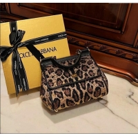 Luxury Cheap Dolce&Gabbana Small Sicily handbag in Leopard print with Crystals D4028 2024