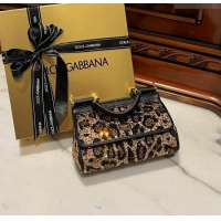 Top Quality Dolce&Gabbana Mini Sicily handbag in Leopard print with Crystals D4029 2024