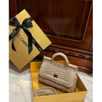 Pretty Style Dolce & Gabbana Small Sicily bag in Woven Nappa Leather 0419 Light Beige 2024