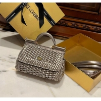 Top Grade Dolce & Gabbana Small Sicily bag in Woven Nappa Leather 0419 Silver 2024