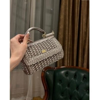 Top Grade Dolce & Gabbana Small Sicily bag in Woven Nappa Leather 0419 Silver 2024