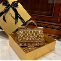 Good Quality Dolce & Gabbana Small Sicily bag in Woven Nappa Leather 0419 Gold 2024