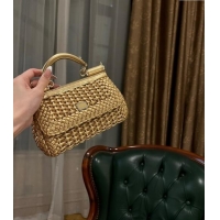 Good Quality Dolce & Gabbana Small Sicily bag in Woven Nappa Leather 0419 Gold 2024