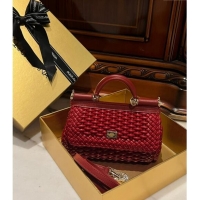 Luxury Discount Dolce & Gabbana Small Sicily bag in Woven Nappa Leather 0419 Red 2024