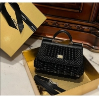 Top Grade Dolce & Gabbana Small Sicily bag in Woven Nappa Leather 0419 Black 2024