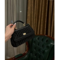 Top Grade Dolce & Gabbana Small Sicily bag in Woven Nappa Leather 0419 Black 2024