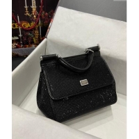 Shop Grade Dolce&Gabbana Small Sicily handbag with Crystals D9037 All Black 2024