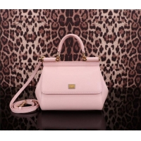 Famous Brand Dolce&Gabbana Small Sicily handbag in Grained Leather BB6112 Light Pink 2024