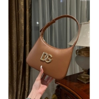 Buy Fashionable Dolce & Gabbana 3.5 Hobo Calfskin Shoulder bag with DG Logo 9040 Brown 2024