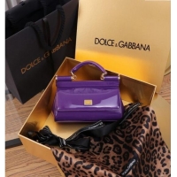 Famous Brand Dolce&Gabbana Patent Calfskin Mini Sicily handbag BB6111 Purple 2024