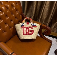 Super Quality Dolce&Gabbana Flower Power Small Kendra Shopper Bag in Woven Straw 7075 Red 2024