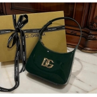 Promotional Dolce & Gabbana 3.5 Hobo Shoulder bag with DG Logo in Patent Leather D3016 Dark Green 2024