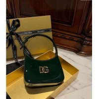 Promotional Dolce & Gabbana 3.5 Hobo Shoulder bag with DG Logo in Patent Leather D3016 Dark Green 2024