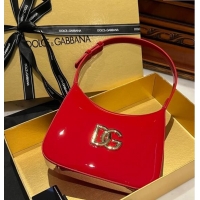 New Fashion Dolce & Gabbana 3.5 Hobo Shoulder bag with DG Logo in Patent Leather D3016 Red 2024