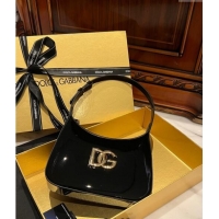 Popular Style Dolce & Gabbana 3.5 Hobo Shoulder bag with DG Logo in Patent Leather D3016 Black 2024