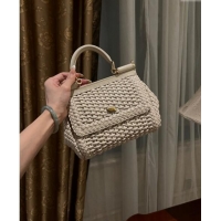 Discount Dolce & Gabbana Medium Sicily bag in Woven Nappa Leather 0419 Light Grey 2024