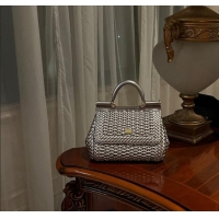 Unique Style Dolce & Gabbana Medium Sicily bag in Woven Nappa Leather 0419 Silver 2024