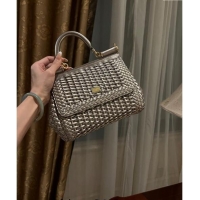 Unique Style Dolce & Gabbana Medium Sicily bag in Woven Nappa Leather 0419 Silver 2024