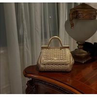 Buy Fashionable Dolce & Gabbana Medium Sicily bag in Woven Nappa Leather 0419 Gold 2024