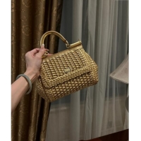 Buy Fashionable Dolce & Gabbana Medium Sicily bag in Woven Nappa Leather 0419 Gold 2024