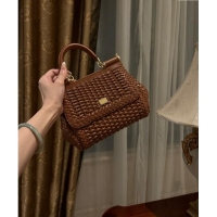 Luxurious Dolce & Gabbana Medium Sicily bag in Woven Nappa Leather 0419 Dark Brown 2024