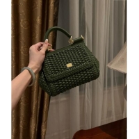 Inexpensive Dolce & Gabbana Medium Sicily bag in Woven Nappa Leather 0419 Dark Green 2024