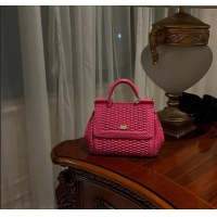 Top Grade Dolce & Gabbana Medium Sicily bag in Woven Nappa Leather 0419 Fuchsia Pink 2024