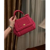 Top Grade Dolce & Gabbana Medium Sicily bag in Woven Nappa Leather 0419 Fuchsia Pink 2024