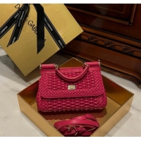 Promotional Dolce & Gabbana Small Sicily bag in Woven Nappa Leather D0419 Fuchsia Pink 2024