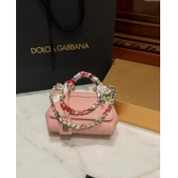 New Design Dolce & Gabbana Small Sicily bag in Calfskin and Printed Fabric 7081 Light Pink 2024