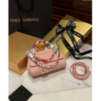 New Design Dolce & Gabbana Small Sicily bag in Calfskin and Printed Fabric 7081 Light Pink 2024