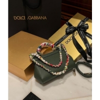 New Fashion Dolce & Gabbana Small Sicily bag in Calfskin and Printed Fabric 7081 Dark Green 2024