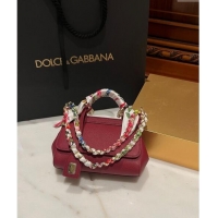 Top Discount Dolce & Gabbana Small Sicily bag in Calfskin and Printed Fabric 7081 Dark Red 2024