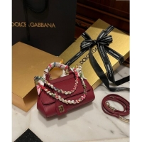 Top Discount Dolce & Gabbana Small Sicily bag in Calfskin and Printed Fabric 7081 Dark Red 2024