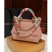 Most Popular Dolce & Gabbana Medium Sicily bag in Calfskin and Printed Fabric 7082 Light Pink 2024