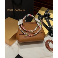 Good Looking Dolce & Gabbana Medium Sicily bag in Calfskin and Printed Fabric 7082 Tan Brown 2024