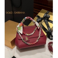 Original Cheap Dolce & Gabbana Medium Sicily bag in Calfskin and Printed Fabric 7082 Dark Red 2024