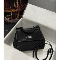 Well Crafted Dolce & Gabbana Medium Sicily bag in Strass and Lizard Embossed Leather BB6112 Black 2024