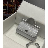 Affordable Price Dolce & Gabbana Small Sicily bag in Strass and Lizard Embossed Leather BB6111 Silver 2024