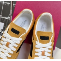 Low Cost Valentino Upvillage Trainer Sneakers in Suede with Logo Web Apricot Yellow 1116027