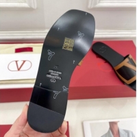 Most Popular Valentino Calfskin VLogo Flat Slides Sandal Black/Brown 1116033