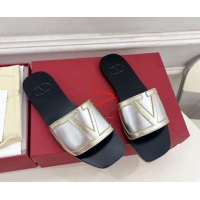 Good Quality Valentino Calfskin VLogo Flat Slides Sandal Silver/Gold 1116037