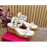 Cheap Price Valentino Roman Stud Wedge Sandals 4.5/7.5cm with Straw-Like Outsole White 1116041