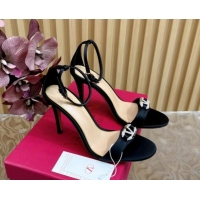 Classic Hot Valentino VLogo The Bold Edition High Heel Sandals 9.5cm in Satin Black 1116044