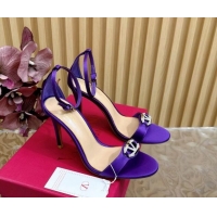 Luxury Cheap Valentino VLogo The Bold Edition High Heel Sandals 9.5cm in Satin Purple 1116046