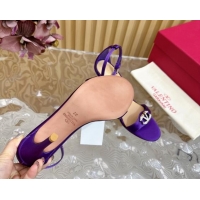 Luxury Cheap Valentino VLogo The Bold Edition High Heel Sandals 9.5cm in Satin Purple 1116046