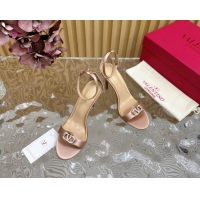 Luxury Valentino VLogo The Bold Edition High Heel Sandals 9.5cm in Satin Nude 1116047